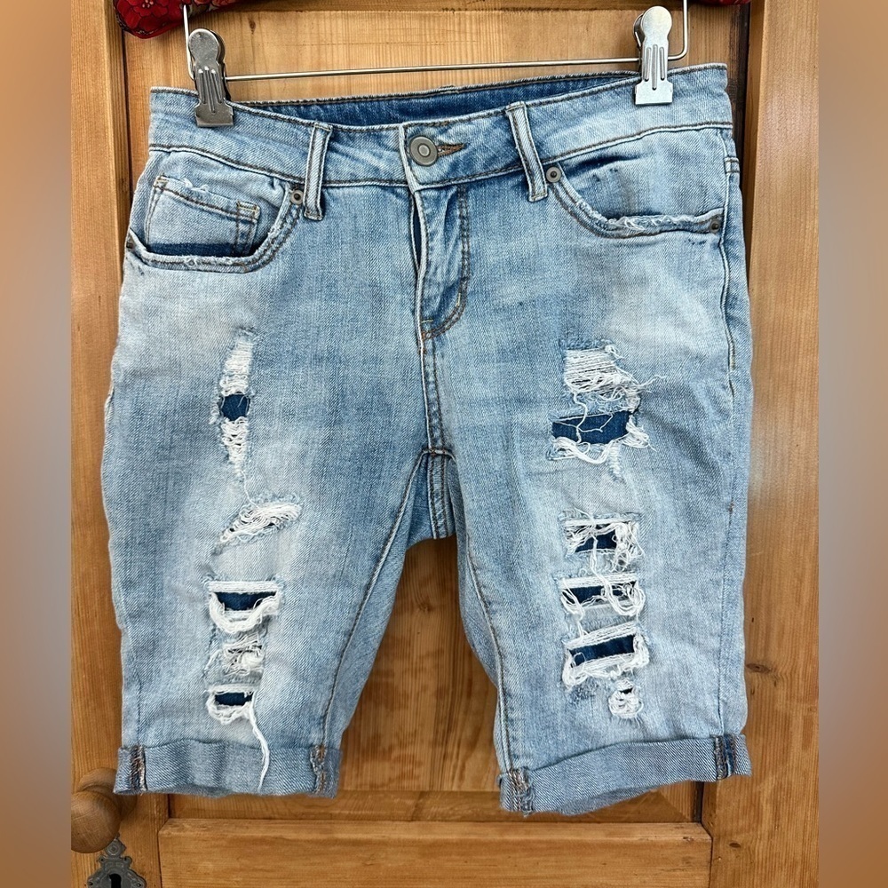 Distressed Denim Shorts by Time & Tru Size 4 90's Y2K Grunge